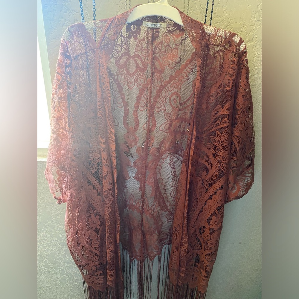 Burnt Rose Lace Cardigan Plus Size